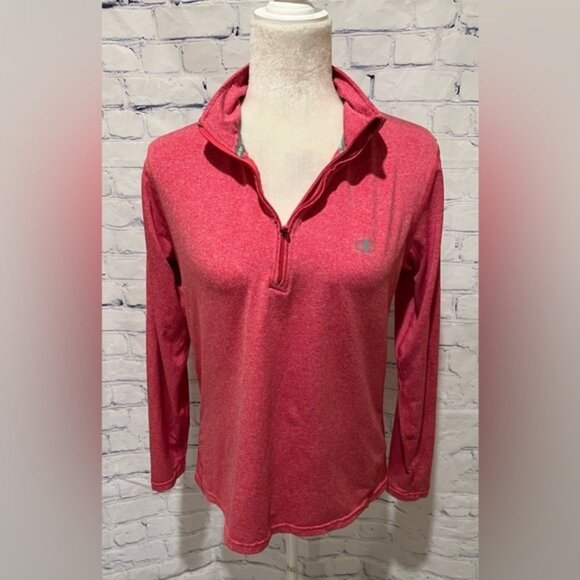 Champion Womens XL Long Sleeve Quarter Zip Up Mock Neck Athletic Shirt Pink - Picture 3 of 7